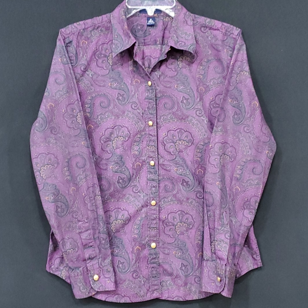 Chaps Purple Paisley Button-Down Shirt with Gold Buttons